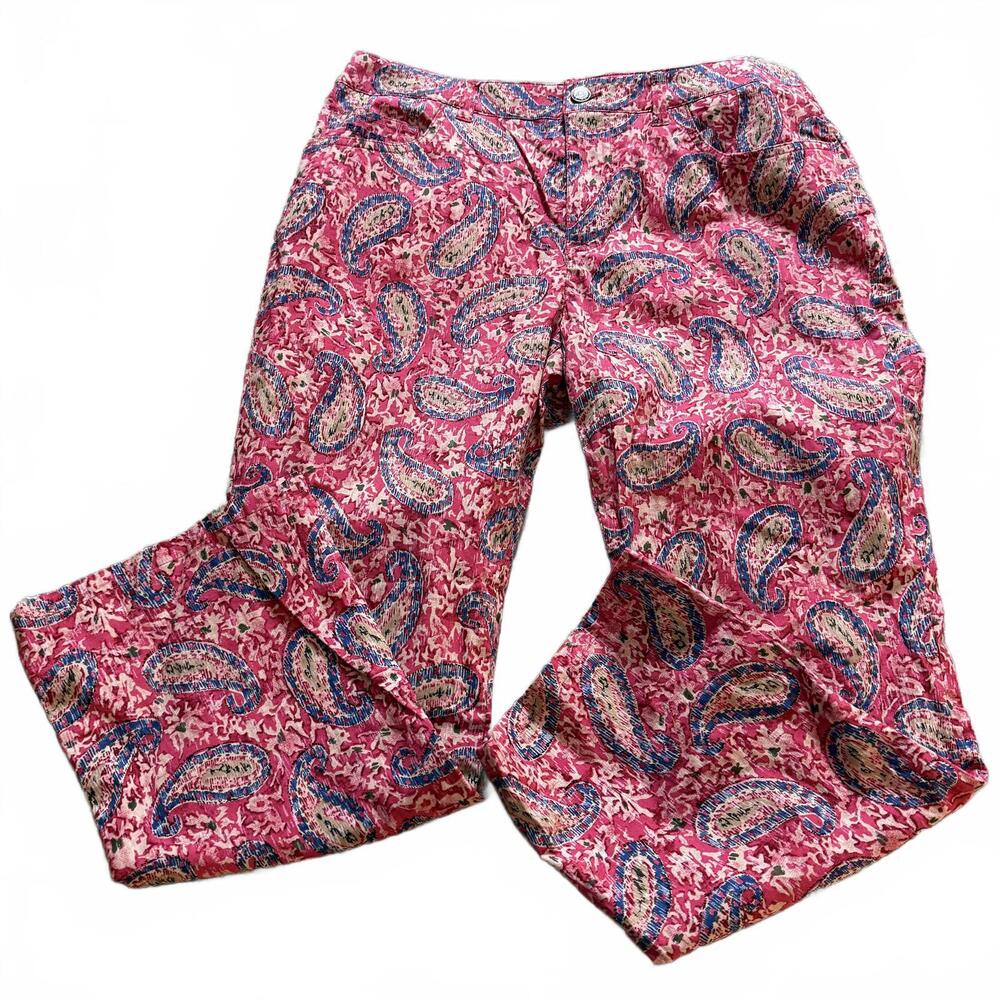 RALPH RALPH LAUREN Vintage Womens SZ 6 Red Paisley Cropped Cotton Pants Luxury